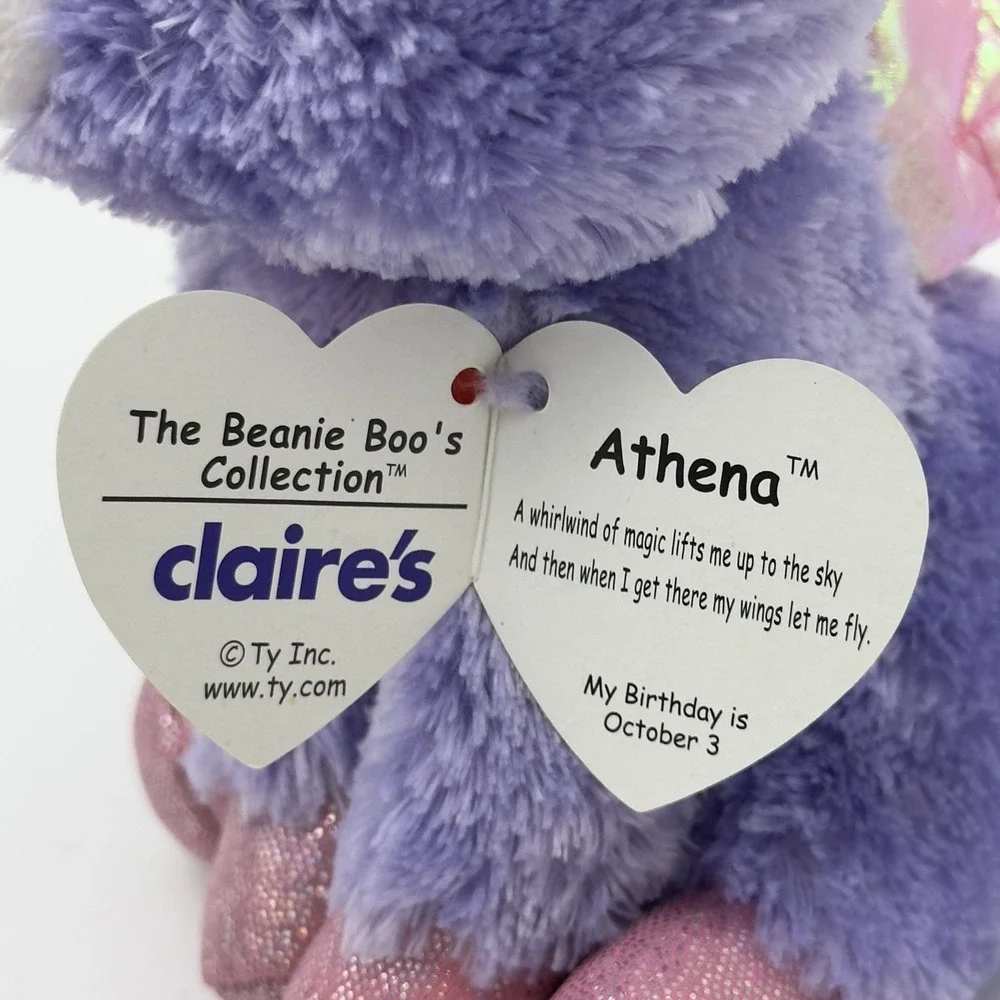 Ty Beanie‎ Boos - ATHENA the Purple Pegasus 6 Inch Claire's Exclusive Tags 6
